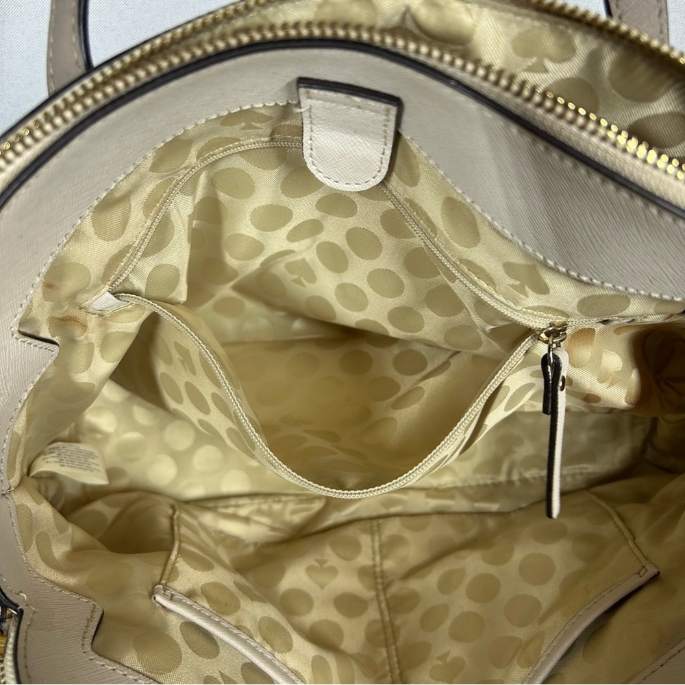 Kate Spade | Leather Shoulder Bag Purse Beige Brown White Minimalist Handbag - Picture 12 of 16
